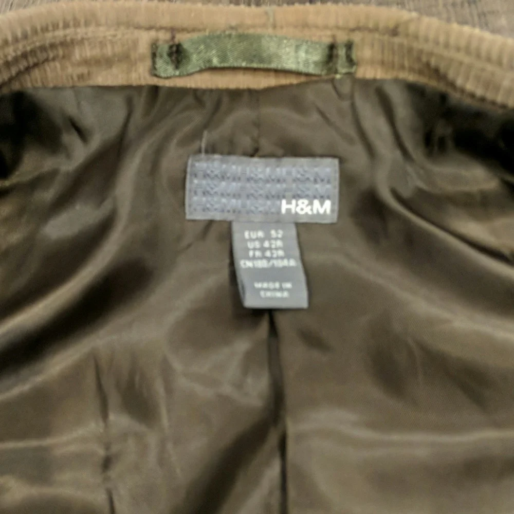 H&M Men's Camel Color Corduroy Blazer Size 41R